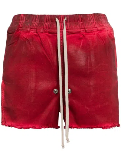 Rick Owens Side-slit Denim Shorts In Cardinal Red