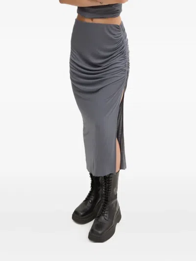 Rick Owens Side-split Gathered Midi Skirt In Blue
