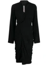 Rick Owens Abito Draped Crepe Wrap Midi Dress In Black