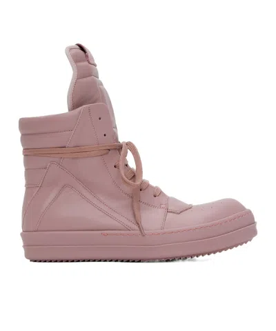 Rick Owens Geobasket Leather High-top Sneakers In Pink