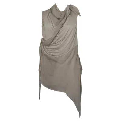Pre-owned Rick Owens Silk Asymmetrical Draped Tunic In Gray