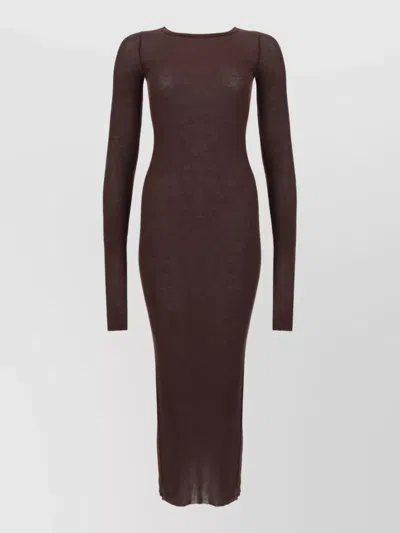 Rick Owens Silk Blend Long-sleeve Midi Dress In Brown