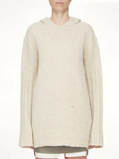 Rick Owens Silk Cashmere Oversized Hoodie In White