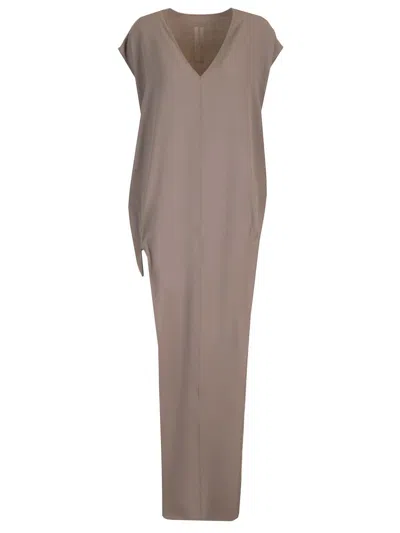 Rick Owens Silk Jersey Long Dress Dresses Grey In Neutral