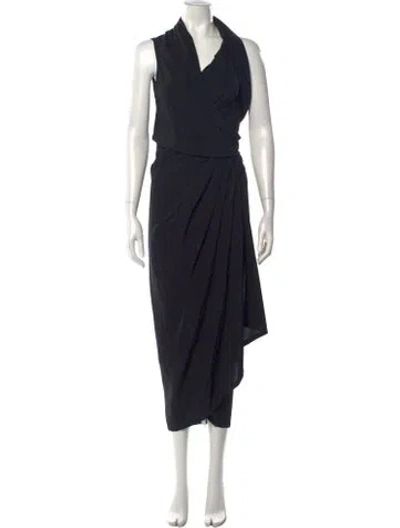Pre-owned Rick Owens Silk Midi Length Dress In Black