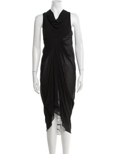 Pre-owned Rick Owens Silk Midi Length Dress In Black