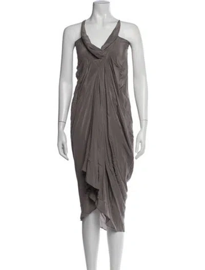 Pre-owned Rick Owens Silk Midi Length Dress In Brown