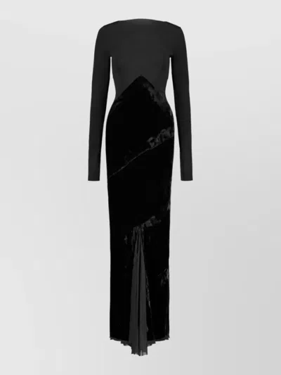 Rick Owens Silk Panelled Slim-fit Long-sleeve Maxi Dress In Black