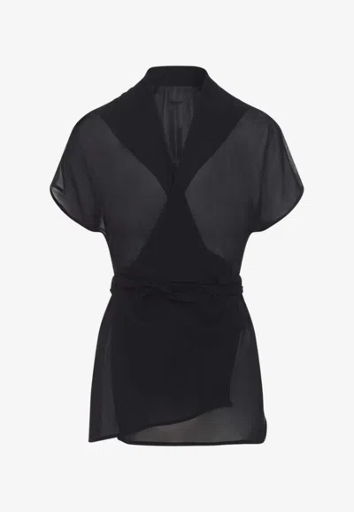 Rick Owens Silk Semi-sheer Wrap Top In Black