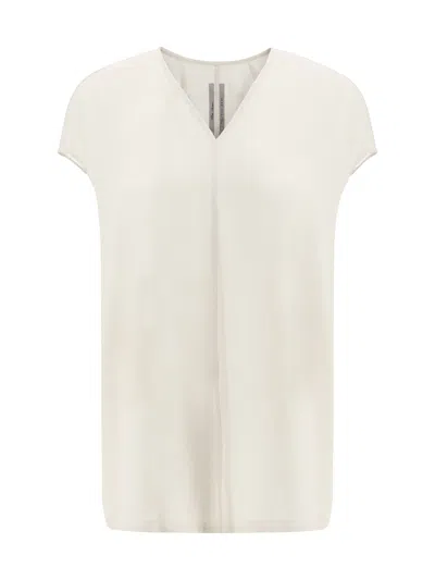 Rick Owens V-neck Silk Top Clean Lines In White