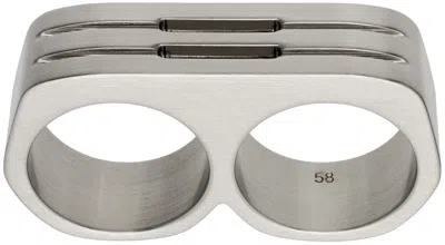 Rick Owens Silver Double Grill Ring In 128 Palladio