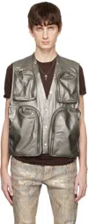 Rick Owens Silver Hollywood Cargo Leather Vest In 68 Gunmetal