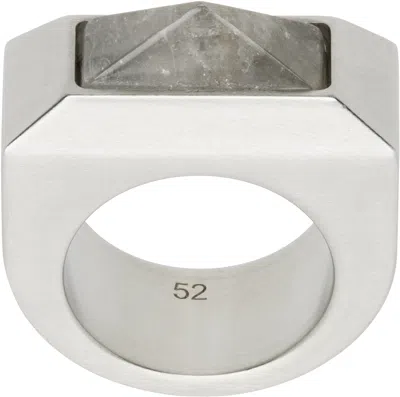 Rick Owens Silver Hollywood Crystal Pyramid Ring In 128 Palladio