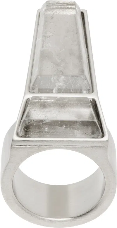 Rick Owens Silver Hollywood Crystal Trunk Ring In 128 Palladio