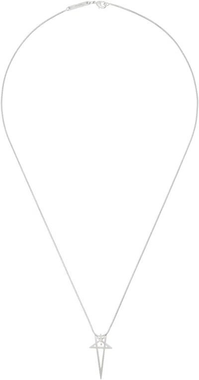 Rick Owens Silver Hollywood Pentagram Charm Necklace In Metallic