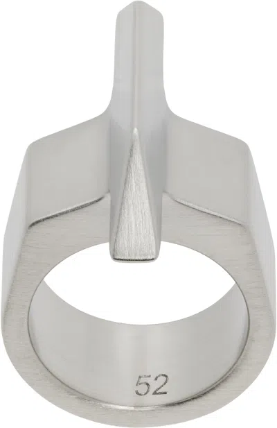 Rick Owens Silver Hollywood Trapezoid Ring In 128 Palladio