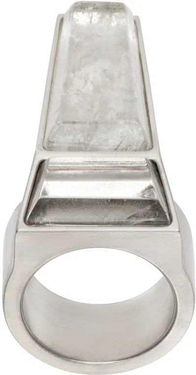 Rick Owens Silver Porterville Crystal Trunk Ring In 128 Palladium