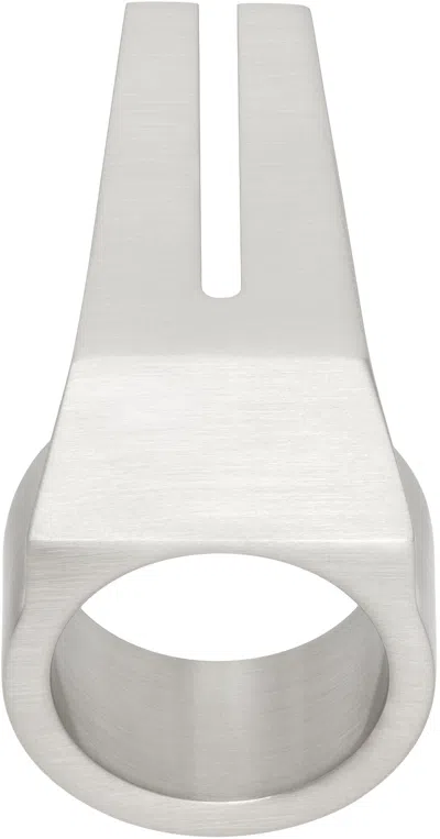 Rick Owens Silver Porterville Open Trunk Ring In 128 Palladio