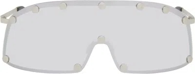 Rick Owens Silver Temple Shielding Sunglasses In Green