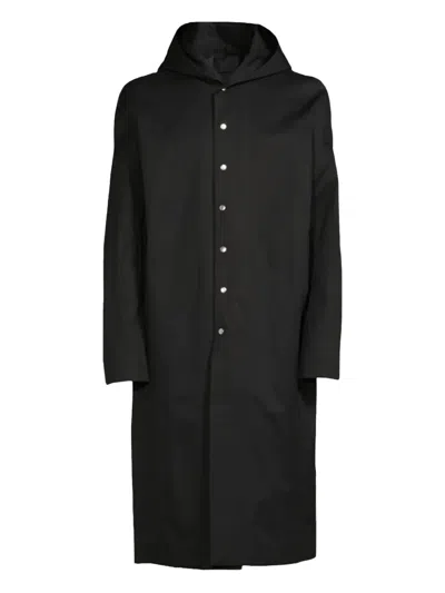 Rick Owens Single-breasted Hooded Coat In Black