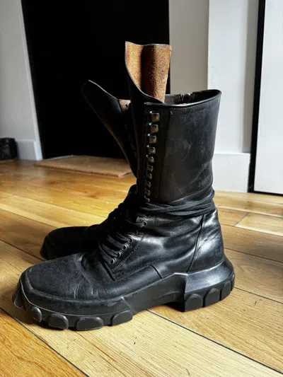 Pre-owned Rick Owens Sisyphus Tractor Combat Boots In Black
