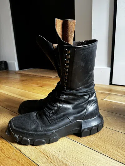 Pre-owned Rick Owens Sisyphus Tractor Combat Boots In Black | ModeSens