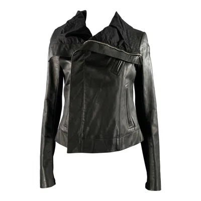 Pre-owned Rick Owens Size 10 Black Leather Crackled Moto Racer Jacket