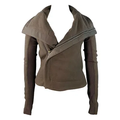 Pre-owned Rick Owens Size 10 Brown Virgin Wool Blend Lambskin Zip Up Jacket