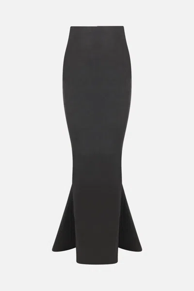 Rick Owens Rear Zipped Pillar Coated Denim Mermaid Skirt In Black