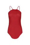Rick Owens 'skorpio' Red Tank Top With Halterneck In Ribbed Silk Blend Woman In Red
