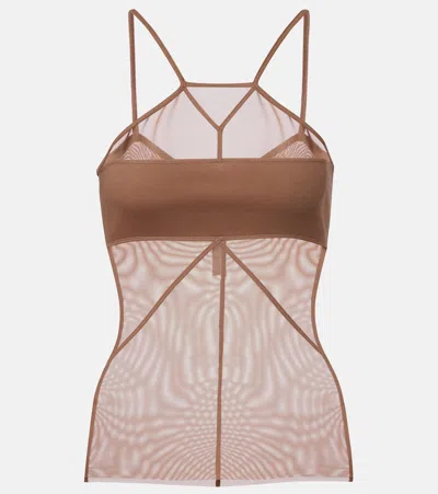 Rick Owens Sl Combo Semi-sheer Top In Brown