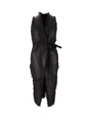Rick Owens Midi Coat With Belt And Faux Fur In Black