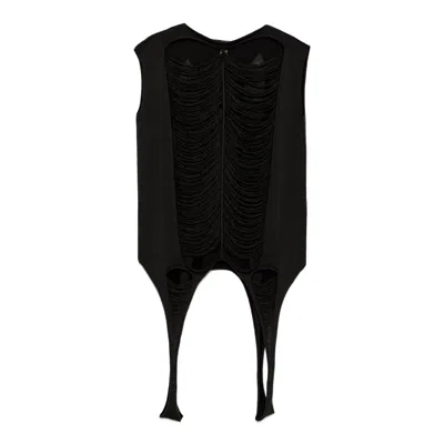 Rick Owens Sl Top Shredded Merino Knit In Black