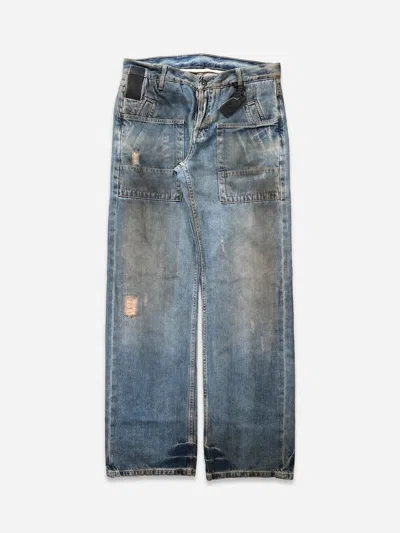 Pre-owned Rick Owens “slab” Waxed Mudwash Baggy Jeans - 2000s In Blue