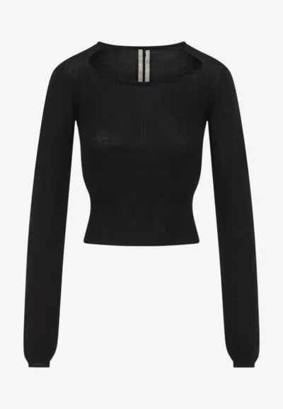 Rick Owens Slashed Cropped Sweater In Black