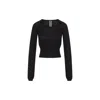 Rick Owens Slashed Cropped Wool Pull T-shirt In Black