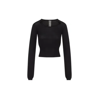 Rick Owens Slashed Cropped Wool Pull T-shirt In Black