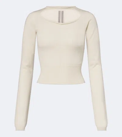 Rick Owens Slashed Cut-out Cropped Virgin Wool Sweater In White