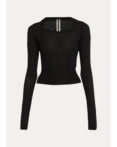 RICK OWENS SLASHED CUTOUT WOOL CROP SWEATER
