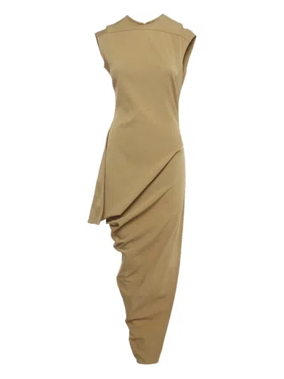 Pre-owned Rick Owens Sleeveless Asymmetric Midi Dress In Neutral