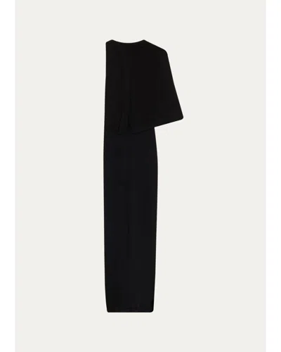 Rick Owens Sleeveless Asymmetric Scarf Wool Knit Maxi Dress In Black