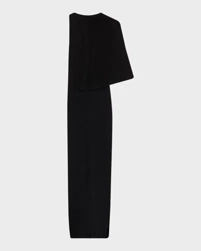 Rick Owens Sleeveless Asymmetric Scarf Wool Knit Maxi Dress In Black