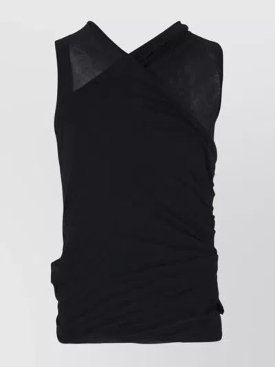 Rick Owens Sleeveless Asymmetric Sheer Stretch Cross-over In Black