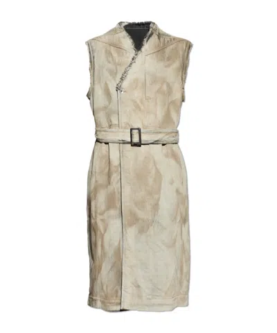 Rick Owens Sleeveless Belted Coat In Neutral