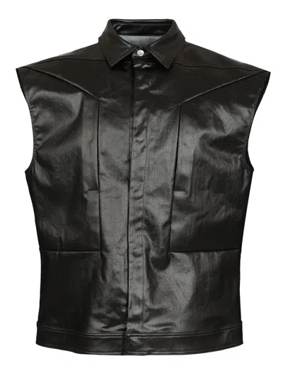 Rick Owens Sleeveless Coated Denim Shirt Jackets Black