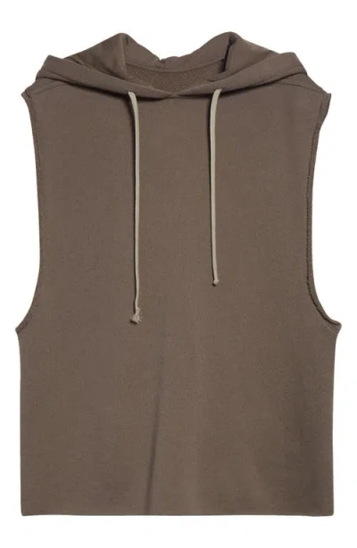 Rick Owens Sleeveless Cotton French Terry Hoodie In Brown