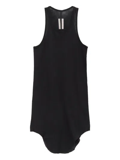Rick Owens Sleeveless Cotton Tank Top With Rounded Hem In Black