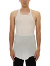 Rick Owens Sleeveless Cotton Top With Longer Back Hem In White