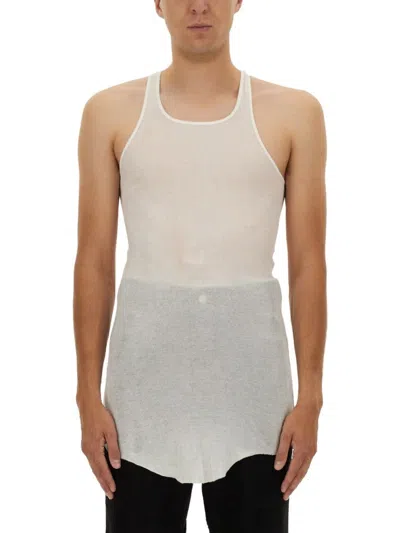 Rick Owens Sleeveless Cotton Top With Longer Back Hem In White