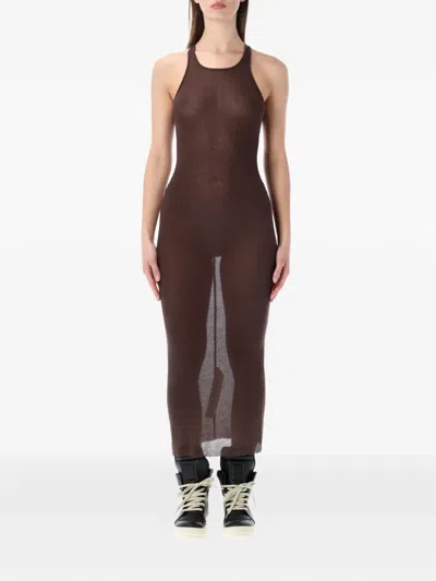 Rick Owens Racer Back Ribbed Ankle Length Dress In Brown